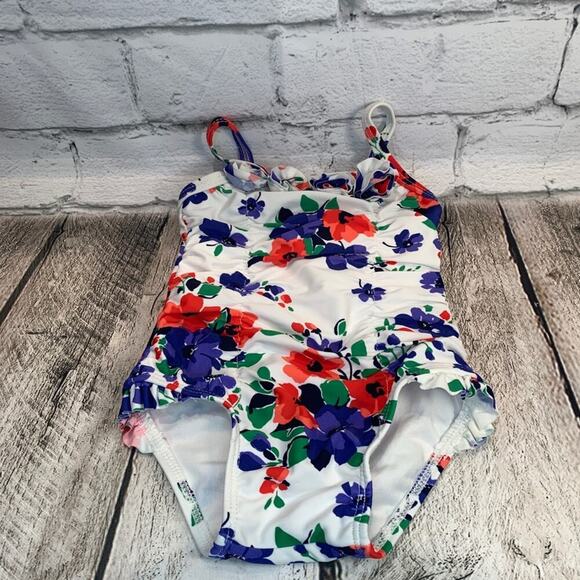 JANIE AND JACK Girl’s Retro Style Flowered One Piece Swimsuit / Size: 3-6 Months - Picture 1 of 6